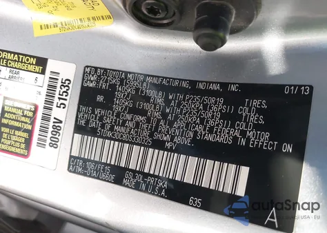 2013 Toyota Sienna Se 8 Passenger из США, поврежденный, VIN 5TDXK3DC8DS330325